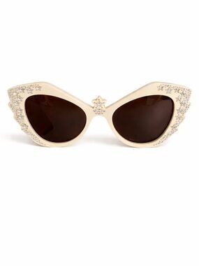 Gucci Hollywood Forever Special Edition Rhinestone Cat Eye Sunglasses Ivory